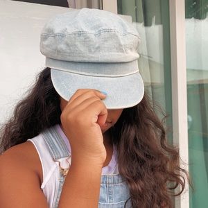 Denim baby blue jean button side pinafore dress.